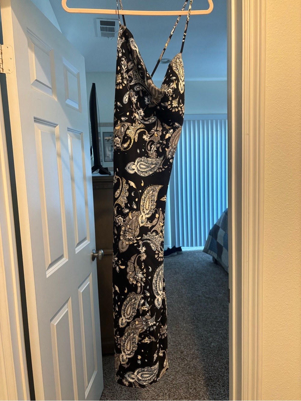 Black Paisley-Print Slip Maxi Dress